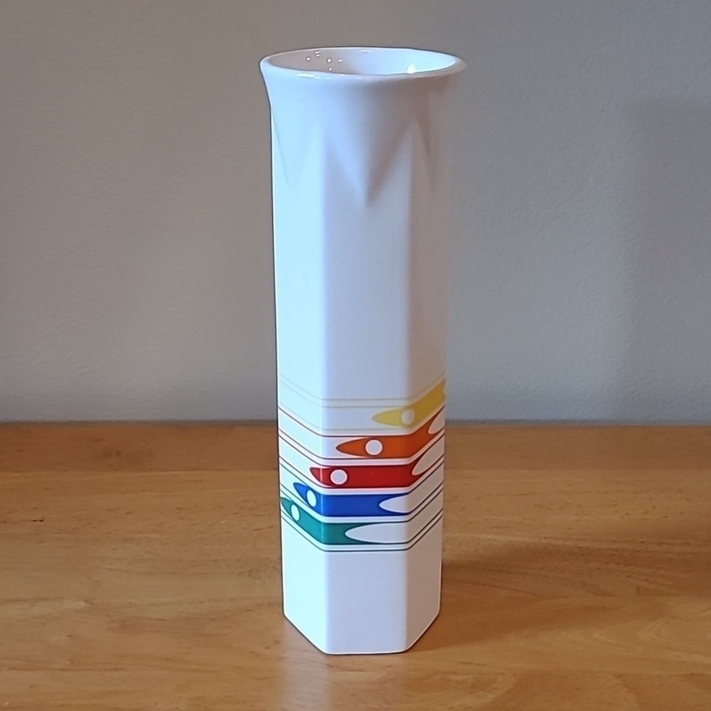 FTDA 1986 Retro Vintage Ceramic Multi-Colored Bud Vase, Made in Japan
